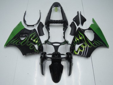 Discount 2000-2002 Black with Green Flame Kawasaki ZX6R Motorcycle Fairings Canada