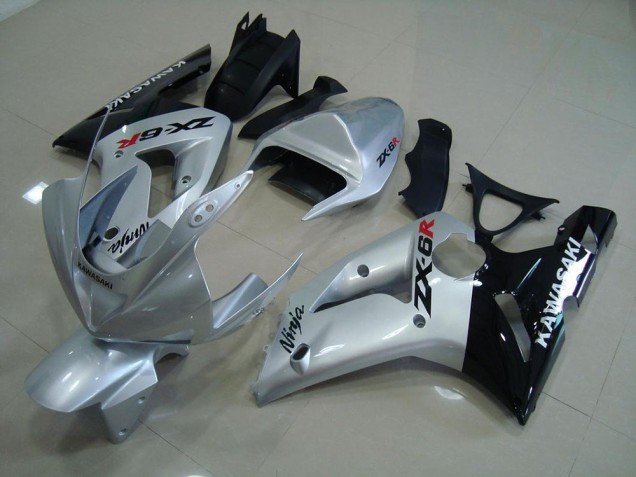 Discount 2003-2004 Silver Black Kawasaki ZX6R Motorcycle Fairing Kit Canada