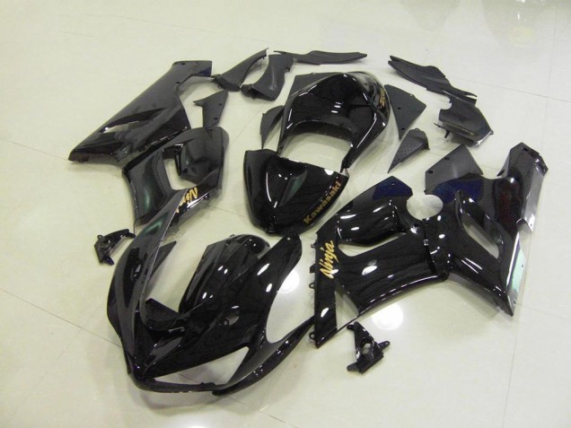 Discount 2005-2006 Glossy Black Gold Decals Kawasaki ZX6R Motorcycle Fairings Kits Canada