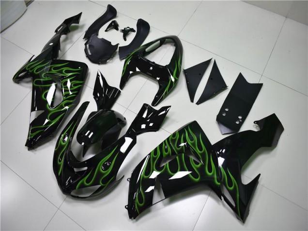 Discount 2006-2007 Black Green Flame Kawasaki ZX10R Motorcycle Fairing Canada