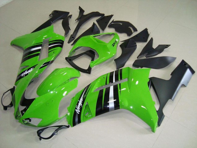 Discount 2007-2008 Green and Silver Stripe Kawasaki ZX6R Motorcycle Fairings Kits Canada