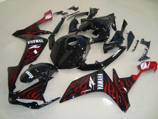 Discount 2007-2008 Glossy Black Flame Yamaha YZF R1 Motorcycle Fairings Kits Canada