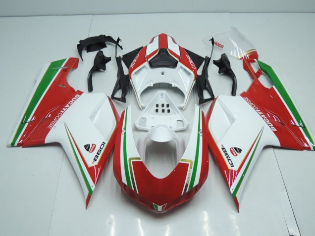 Discount 2007-2014 White and Red with Green Stripe Ducati 848 1098 1198 Motorcycle Fairings Canada