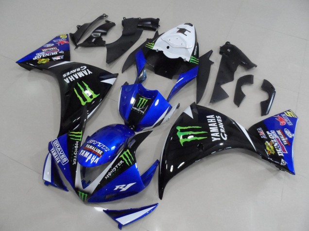 Discount 2012-2014 Blue Black Monster Yamaha YZF R1 Motorcycle Fairing Kits Canada