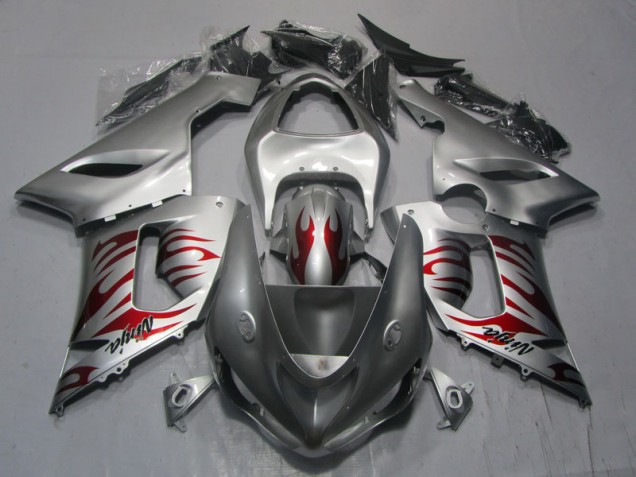 Discount 2005-2006 Silver Red Flame Ninja Kawasaki ZX6R Motorcycle Replacement Fairings Canada