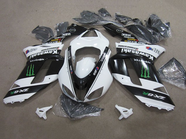 Discount 2007-2008 Black White Monster Kawasaki ZX6R Replacement Motorcycle Fairings Canada