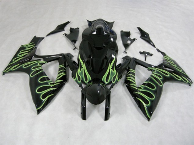 Discount 2006-2007 Black Green Flame Suzuki GSXR600 Motorcycle Fairings Canada